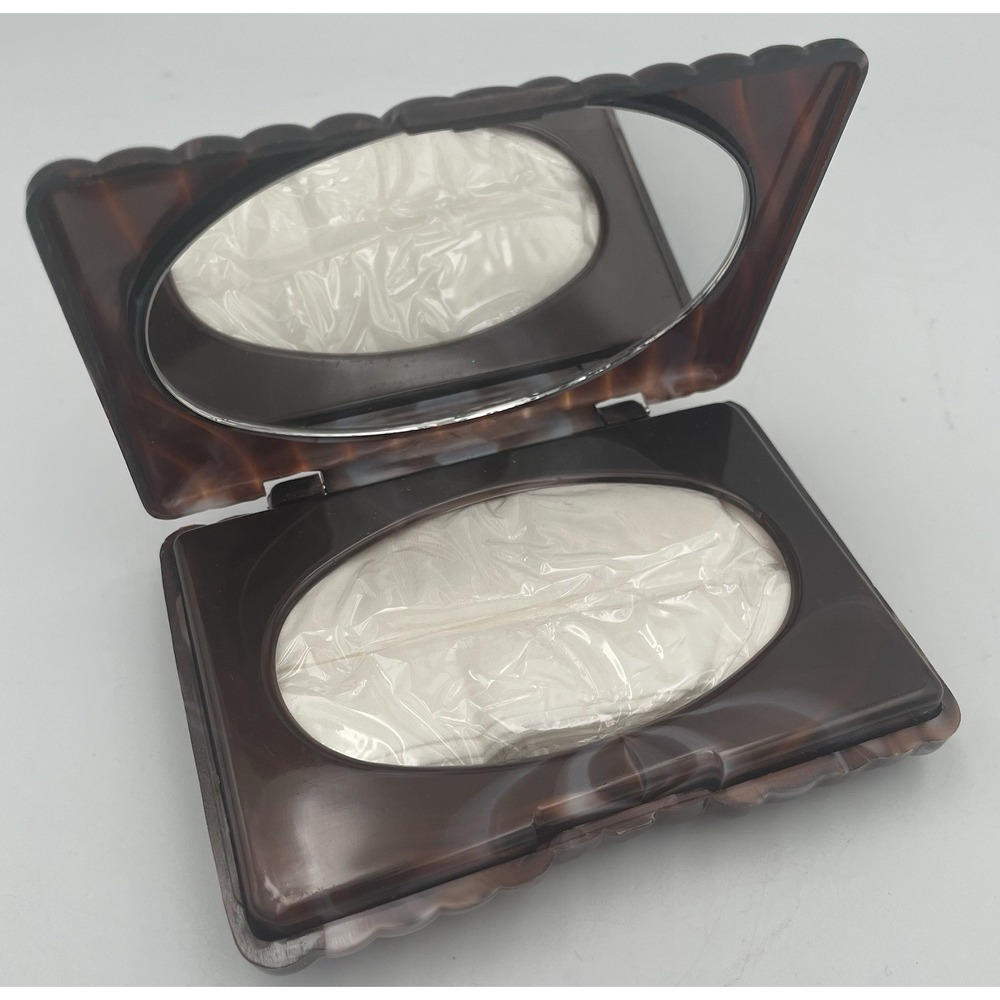 Vtg. Compact Mirror W/ Tissue Clamshell Travel Case Tortoise Shell 1980's Retro